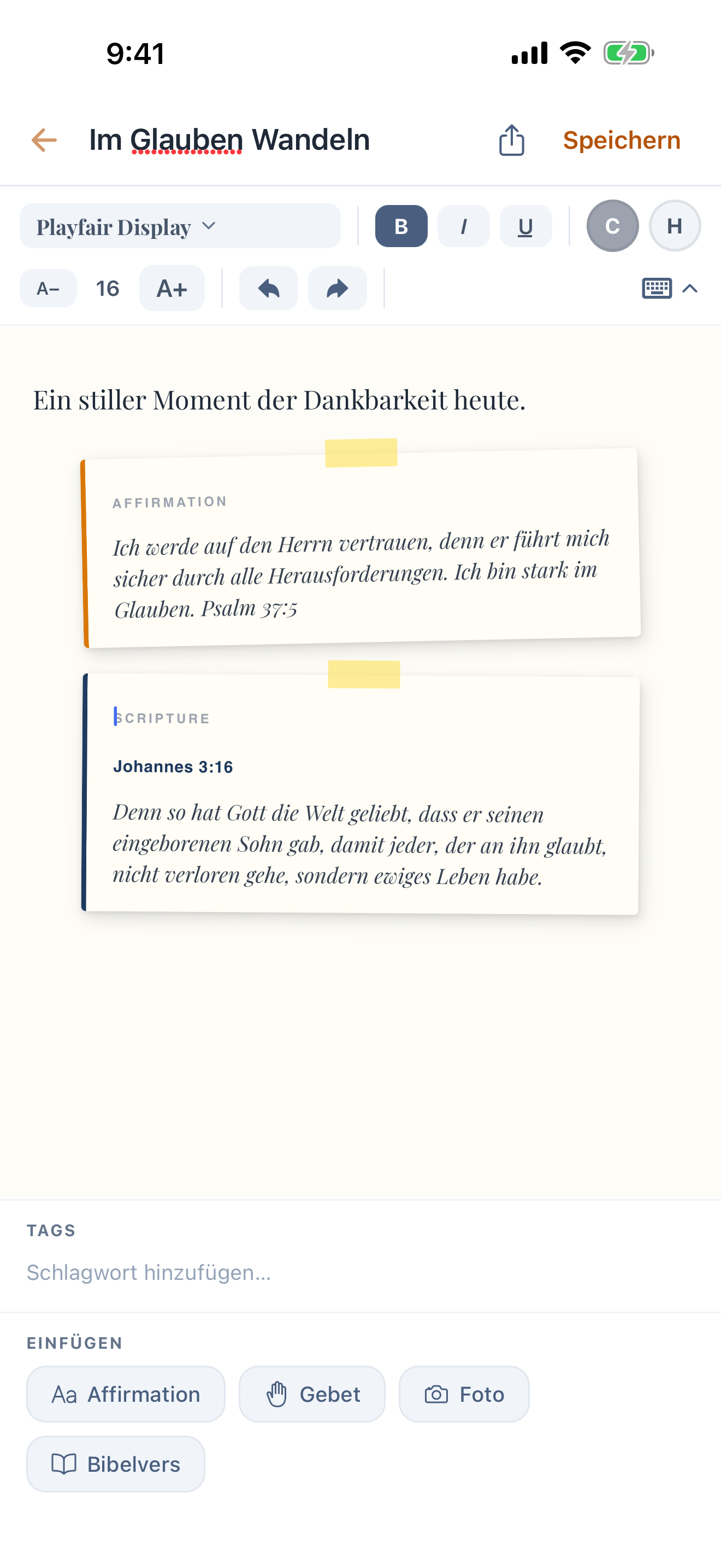 Bildschirm für schönes Journaling