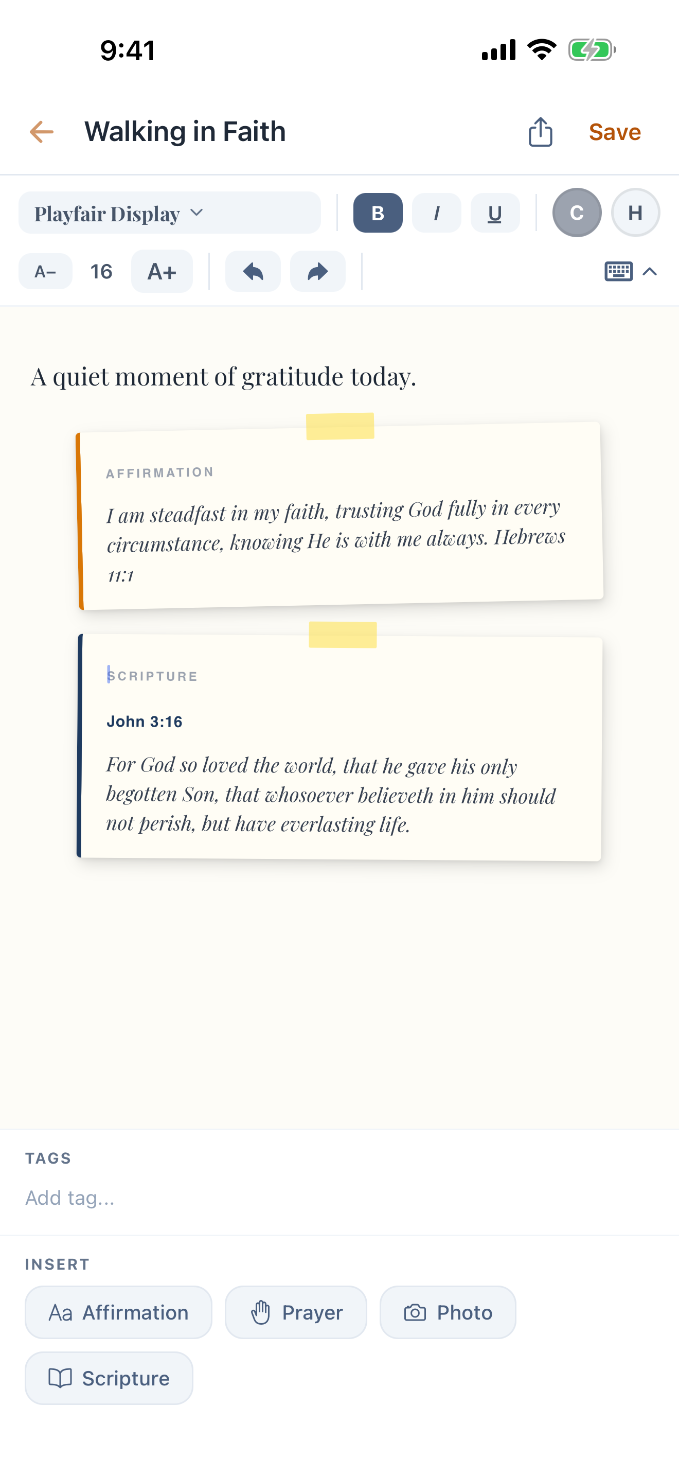 Beautiful journaling screen