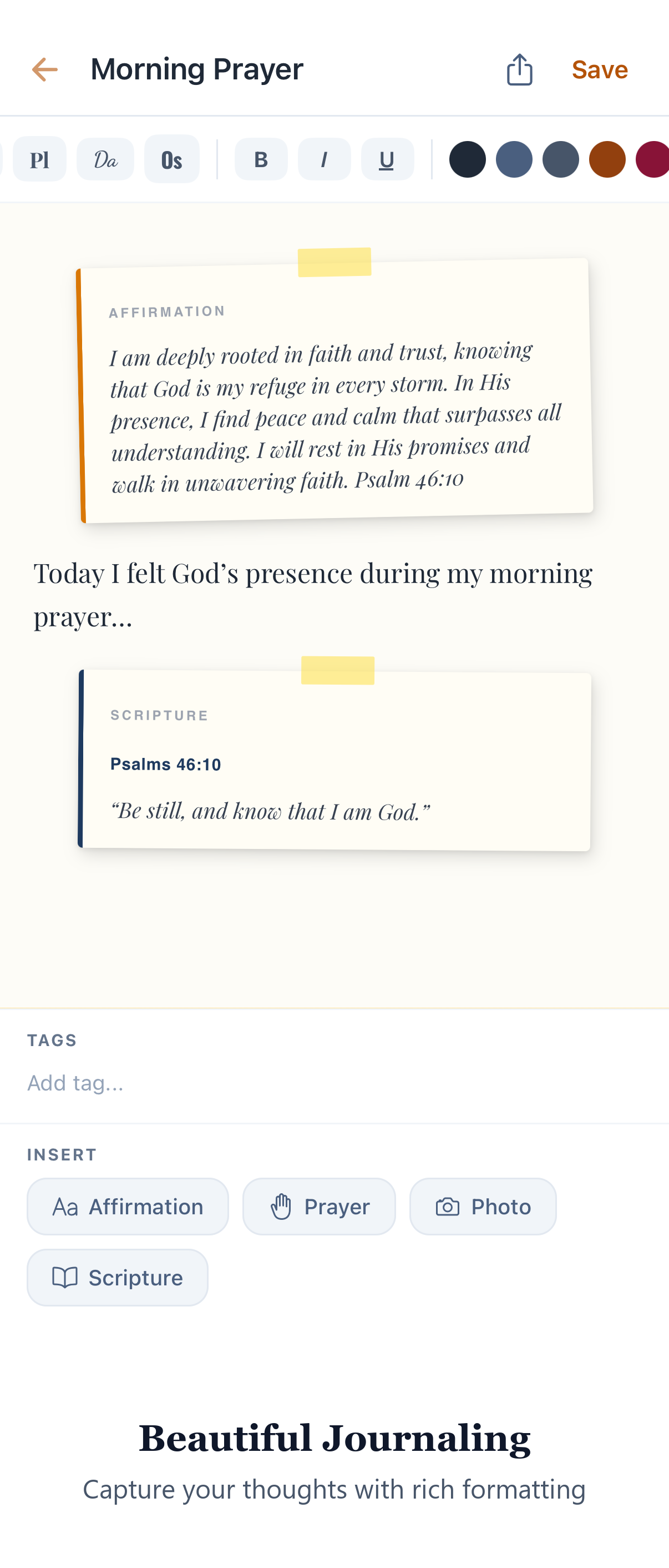 Beautiful journaling screen