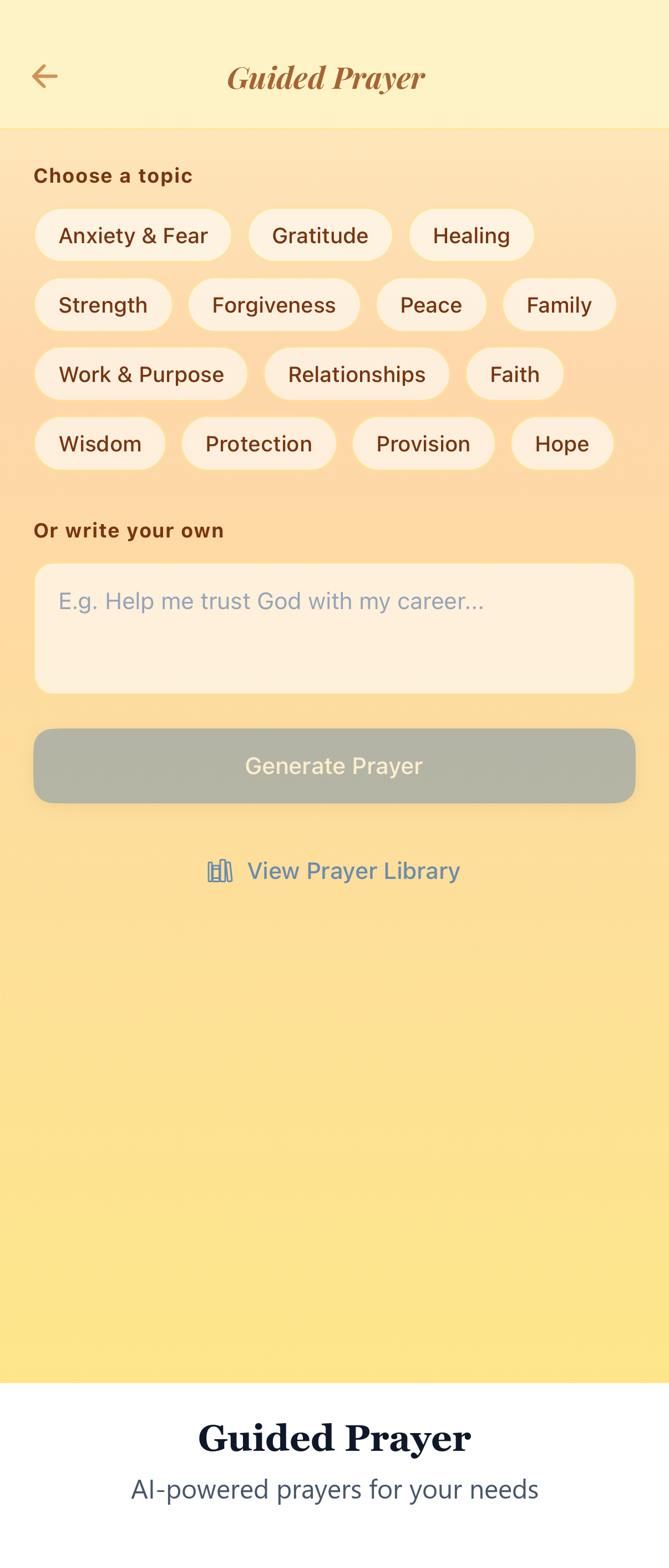 Guided prayer screen