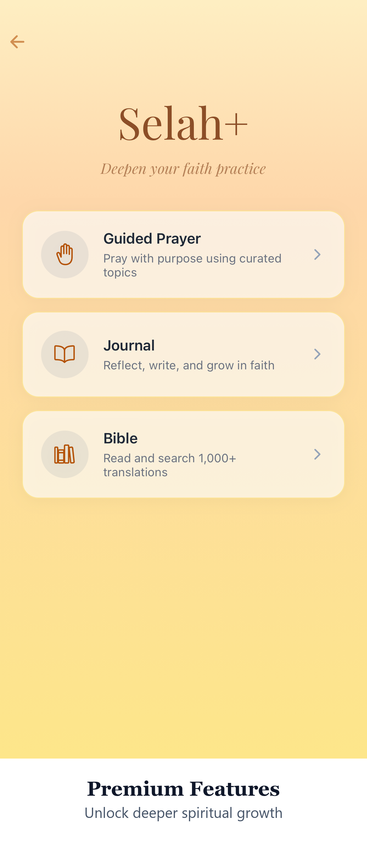 Selah+ premium features